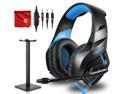 ONIKUMA K1-B Pro Blue Gaming Headset Over-Ear Surround Sound Noise Cancelling Microphone Bundle with Headphone Stand for PC, Xbox One, PS4, Nintendo Switch, Mac, Desktop, Laptop, Computer