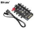 EnLabs PWMHUB10S 10 Ports 4-Pin PWM Fan Hub, SATA 15pin to 10 Fan Power Splitter Adapter Cable w/ Self-sticker for 3Pin / 4Pin fan