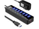 Atolla Super Speed USB 3.0 Hub with 7-port Up to 5Gbp, One Smart Charging Port, Individual On/Off Switches, 5V/4A Power Adapter USB Extension for PC, MacBook, Mac Mini, Laptops
