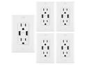 [5 Pack] BESTTEN 15A/125V USB Wall Receptacle Outlet, 2 USB Charging Ports 3.4A and 2 Electrical AC Outlets, Decorator Wall Plates Included, UL Listed, White