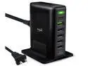 Ebooks B41 6 Ports 53W Desktop Power Adapter Station Wall Charger, PD USB-C, Quick Charge QC 3.0 and USB-A with Detachable 5ft Long Power Cable for 100V - 240V Compatible with iPhone, iPad, Laptop