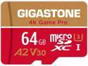 [5-Yrs Free Data Recovery] Gigastone 64GB Micro SD Card, Game Pro, MicroSDXC Memory Card for Nintendo-Switch, GoPro, Security Camera, Wyze, DJI, Drone, 4K UHD, R/W up to 95/35MB/s UHS-I U3 A2 V30 C10
