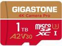 [5-Yrs Free Data Recovery] Gigastone 1TB Micro SD Card, 4K Camera Pro, R/W up to 150/140 MB/s, 4K Video Recording for GoPro, DJI, Drone, MicroSDXC Memory Card UHS-I U3 A2 V30, with Adapter