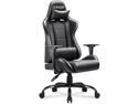 Homall Office Gaming Chair Carbon PU Leather Reclining Black Racing Style, Executive Ergonomic Hydraulic Swivel Seat with Headrest and Lumbar Support (Black)