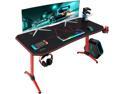 Furmax 55 Inch Gaming Desk Racing Style PC Computer Desk Y-shaped Table Home Office Desk with Large Carbon Fiber Surface, Free Mouse Pad, Headphone Hook, Gaming Handle Rack and Cup Holder (Red)