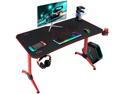 Furmax 43 Inch Gaming Desk Racing Style PC Computer Desk Y-shaped Home Office with Desk Large Carbon Fiber Desktop, Cup Holder, Headphone Hook, Full Mouse Pad and Gaming Handle Rack (Red)