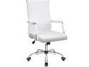 Furmax Ribbed Office Desk Chair Mid-Back PU Leather Executive Conference Task Chair Adjustable Swivel Chair with Arms (White)