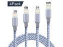 iPhone Charger Cable, Nurbenn MFi Certified Lightning Cable 4 Pack[3/6/6/10FT]Extra Long Nylon Braided USB Charging & Syncing Cord Compatible iPhone Xs/Max/XR/X/8/8Plus/7/7Plus/iPad - Silver/white