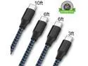 USB Type C Cable 4Pack (3/3/6/6/10FT) Nylon Braided USB C Cable Fast Charger Charging Cord Compatible Samsung Galaxy S9 S8 Note 9 Note 8 Plus,LG V30 G6 G5 V20,Google Pixel and More (Black/Blue)
