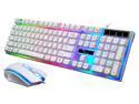 PandaTek New Mechanical Feeling Multicolor Backlit Wired Gaming Keyboard And 1600 DPI Mouse Combo - White