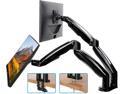 HUANUO Dual Monitor Mount Stand Each Arm Hold up to 26.4 lbs - Long Double Arm Gas Spring Monitor Desk Mount for 2 Screens 22 to 35 Inch Height Adjustable Bracket with Clamp, Grommet Base