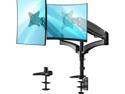 HUANUO Dual Monitor Stand - Height Adjustable Gas Spring Monitor Desk Mount Fits 2 Flat/Curved Computer Screens 15 to 27 Inch, Double Articulating Arms Bracket with C Clamp, Grommet Mounting