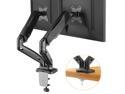 HUANUO Dual Arm Monitor Stand - Adjustable Gas Spring Computer Desk Mount Bracket with C Clamp/Grommet Mounting Base for 13 to 27 Inch Computer Screens - Each Arm Holds up to 14.3lbs