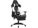 Acmate Massage Gaming Chair with Footrest, Ergonomic Office Chair PU Leather Computer Chair with Lumbar Support, Racing Style PC Game Chair High Back Reclining Desk Chair for Gamer (Black White)