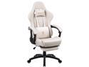DOWINX Gaming Chair Office Desk Chair with Massage Lumbar Support Type, Vintage Style Armchair PU Leather E-Sports Gamer Chairs with Retractable Footrest (Ivory)