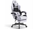 Dowinx Gaming Chair Fabric with Pocket Spring Cushion, Massage Game Chair Cloth with Headrest, Ergonomic Computer Chair with Footrest 290LBS, Black Grey
