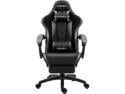 Dowinx Ergonomic Gaming Chair with Massage Lumbar Support, High Back Office Computer Chair with Footrest, Racing Style Recliner PU Leather Gamer Chairs, Grey