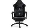 Dowinx Gaming Chair Fabric with Heated Shiatsu Massage Lumbar, Big and Tall Game Chair Breathable with Footrest and Pocket Spring Cushion, High Back Computer Chair for Adult, Black