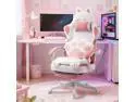 Dowinx Cute Gaming Chair with Cat Ears and Paw Lumbar Seat Cushion, Ergonomic Computer Chair with Footrest, Kawaii Game Chair for girls, Reclining PC Game Chair for Home Use, Pink White