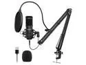 USB Streaming Podcast PC Microphone  professional 192KHZ24Bit Studio Cardioid Condenser Mic Kit with sound card Boom Arm Shock Mount Pop Filter for Skype YouTuber Karaoke Gaming Recording