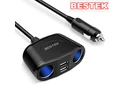 BESTEK 150W 2-Socket Cigarette Lighter Power Adapter DC Outlet Splitter 3A Dual USB Car Charger for iPhone, iPad, Galaxy, Pixel, Motorola, LG, Nexus, HTC and More