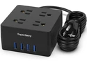 Power Strip Surge Protector - Xiaogan 5 Ft Extension Cord with 4 Outlets & 4 USBs, 900 Joules, Overload Switch, Grounded, Mountable, Desktop Charging Station for Home, Office, Hotel, Dorm, Black
