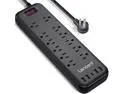 Power Strip, LENCENT Surge Protector with 12 Outlets & 5 USB Ports(4 USB-A & 1 USB-C), 6Ft Extension Cord (1875W/15A,3600J), Overload Protection, Mountable Flat Plug Power Bar Heavy Duty- ETL Listed