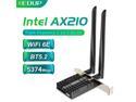 AX210 Wi-Fi 6E PCIe WiFi Card Bluetooth 5.2 AX5400M 802.11ax Tri-Band 6G/5.8G/2.4GHz Heat Sink 6dBi Antenna PCIE Wireless Network Cards for Desktop PC Support Windows 10 64-bit