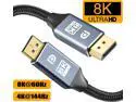 DisplayPort 1.4 Cable Ultra HD 8K 4K Copper Cord DP 1.4 HBR3 8K@60Hz 4K@144Hz High Speed 32.4Gbps HDCP 3D Slim and Flexible DP to DP Cable for Laptop PC TV Gaming Monitor (6.6ft/2m)
