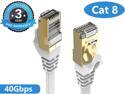 Cat 8 Ethernet Cable 3 Ft White Flat 40Gbps High Speed Shielded RJ45 LAN Cable