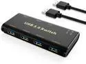 USB 3.0 Switch Selector,KVM Switcher Adapter 4 Port USB Peripheral Switcher Box Hub for Mouse, Keyboard, Scanner, Printer, PCs with One-Button Switch and 2 Pack USB Cable
