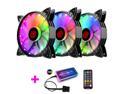 COOLMOON 3 Pack Computer Case PC Cooling Fan RGB Adjust 120Mm Quiet + IR Remote New Computer Cooler RGB CPU Case Fan