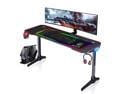 ESGAMING 55.2 Inch RGB light strip Gaming Desk  PC Computer Desk Y-shaped Table Home Office Desk with over-size full black Mouse Pad, Free Headphone Hook, Gaming Handle Rack and Cup Holder (Black)