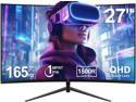 Z-EDGE 27 inch 2K QHD 2560 x 1440 165Hz 1ms (MPRT) Curved Gaming Monitor, FreeSync Compatible, HDMI 2.0, DP 1.2, Low Blue Light, Support Wall Mount
