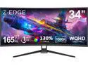 Z-EDGE 34" Ultra Wide 2K Curved Gaming Monitor, 21:9 UWQHD 3440x1440, 165Hz, 1ms, FreeSync Compatible, HDMI x2, DP x2, PBP & PIP Mode