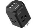 SUPERDANNY Wall Plug Outlet Extender Outlet Splitter with 4 Electrical Outlets & 3 USB Ports Charger, Cruise Ship Approved Wall Plug Charger for iPhone 15 for iPhone 14 Black
