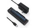 Powered USB Hub, Rosonway Aluminum 10 Port USB 3.0 Data Hub with 36W (12V/3A) Power Adapter and Individual On/Off Switches USB Splitter(RSW-A10)