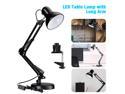 Metal Swing Arm Desk Lamp with 2 Interchangeable Bases Clip Type Table Lamps LED Reading Light for Home Office, Black