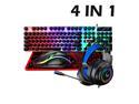 UKCOCO Gaming Keyboard Mouse Headset & Mouse Pad Kit, Rainbow LED Backlit Keyboard Wired, Colorful Light Gaming Mouse, Over Ear Headphone with Mic, for PC, Computer, Xbox ONE & PS4, Mobile , Black