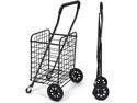 Shopping Cart with Dual Swivel Wheels for Groceries - Compact Folding Portable Cart Saves Space - with Adjustable Handle Height - Lightweight Easy to Move Trolley Holds up to 70L/Max 66Ibs