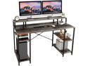 Bestier Gaming Desk with Monitor Shelf, 55 inches Home Office Desk with Open Storage Shelves, Writing Gaming Study Table Workstation for Small Space, Grey