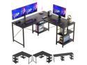 Bestier L Shaped Gaming Desk with Shelves 95.2 Inch Reversible Corner Computer Desk or 2 Person Long Table for Home Office Large Writing Storage Workstation P2 Board with 3 Cable Holes, Carbon Fiber
