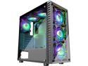 MUSETEX 6 ARGB LED Fans (Pre-Installed) Gaming Computer Case ATX Mid Tower with 2 Translucent Tempered Glass Panels USB 3.0 Port, Cable Management/Airflow, Gaming Style Window Case