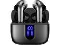 Bluetooth Headphones True Wireless Earbuds 60H Playback LED Power Display Earphones with Wireless Charging Case IPX5 Waterproof in-Ear Earbuds with Mic for TV Smart Phone Computer Laptop Sports