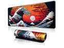 Japanese Sea Waves Large Gaming Mouse Pad for Desk, Desk Mat with Seamed Edges, Waterproof Desk Pad, Non-Slip Rubber Base, 31.5x11.8 Inch Keyboard Pad Computer Mat, Big XL Mousepad