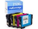 myCartridge Ink Cartridge Replacement for Epson 212 XL 212XL T212XL to use with Expression Home XP-4100 XP-4105 Workforce WF-2830 WF-2850 Printer (1Black,1 Cyan, 1 Magenta, 1 Yellow, 4 Pack)