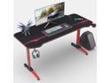 Homall 55 Inch Ergonomic Gaming Desk PC Computer Desk Home Office Table T-shaped Frame Table for Professional Game Lover with Free Mouse Pad, Headphone Hook and Cup Holder (Red)