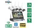 Hiseeu All-in-one with 10CH 10.1" 5MP Monitor Wireless Security Camera System, 4pcs 5MP Indoor/Outdoor Wireless Home Security Camera System, Remote Access, One-way Audio, 1TB HDD