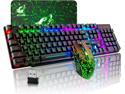 Zhhcyyds Wieless Gaming Keyboard and Mouse Combo Rainbow Backlight Quiet Ergonomic Mechanical Feeling Anti-ghosting Keyboard Mouse with Rechargeable 4000mAh Battery Mouse Pad for Computer Gamer(Black)
