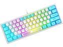 Zhhcyyds K61 60% Gaming Keyboard Mini Portable with Rainbow RGB Backlit Compact Ergonomic 62Key Layout Anti-ghosting Mechanical Waterproof Wired for PC Mac Windows Gamer Laptop Typists White/Blue